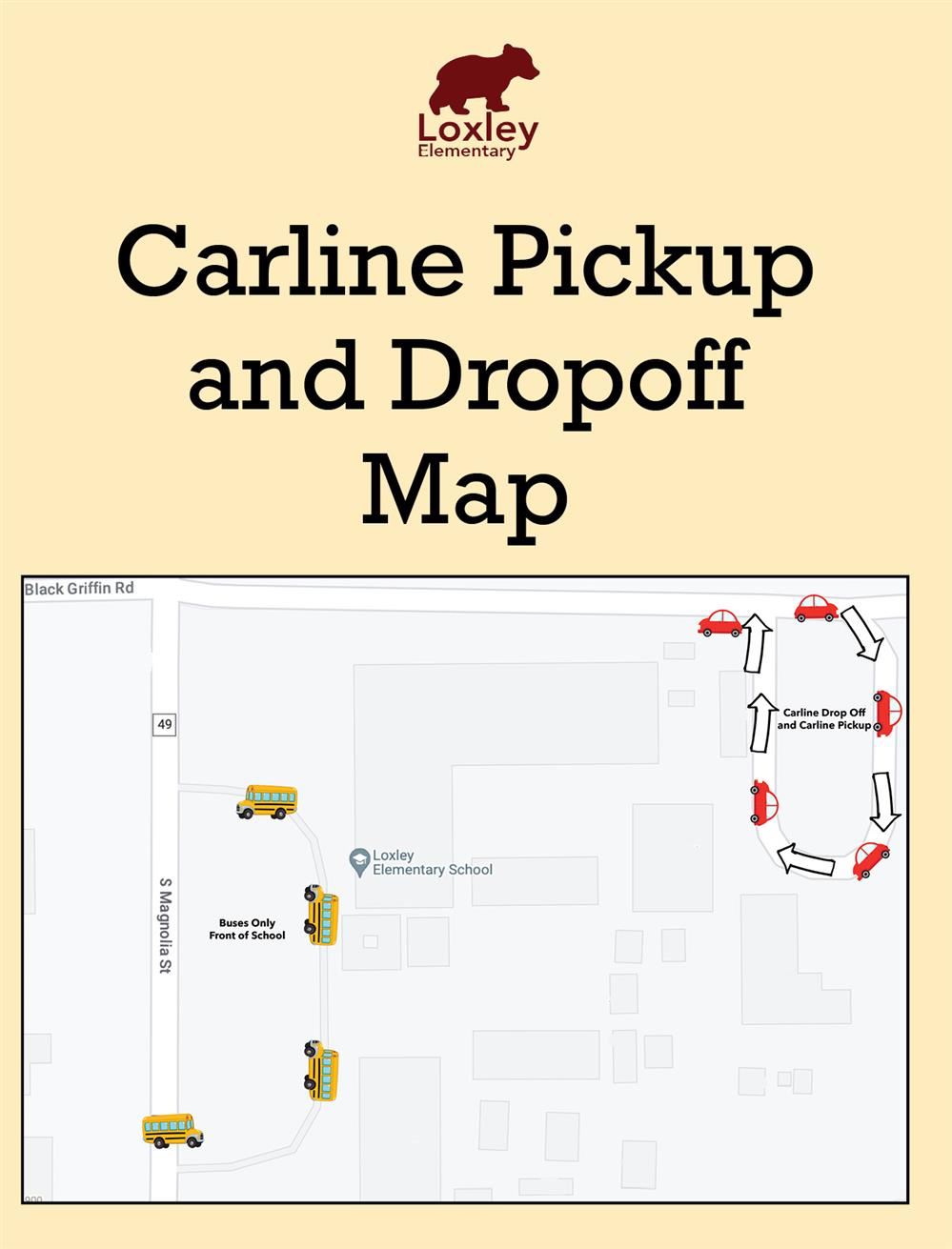  Loxley Elementary Carline Map: Drop-off and Pick-up